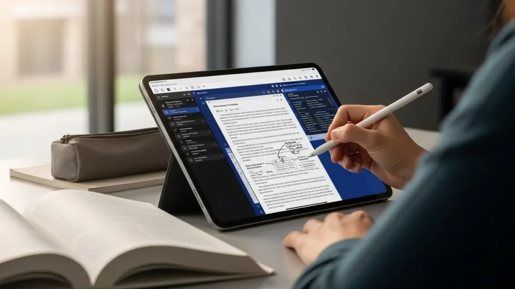 Estudante a usar um dos melhores tablets para estuda