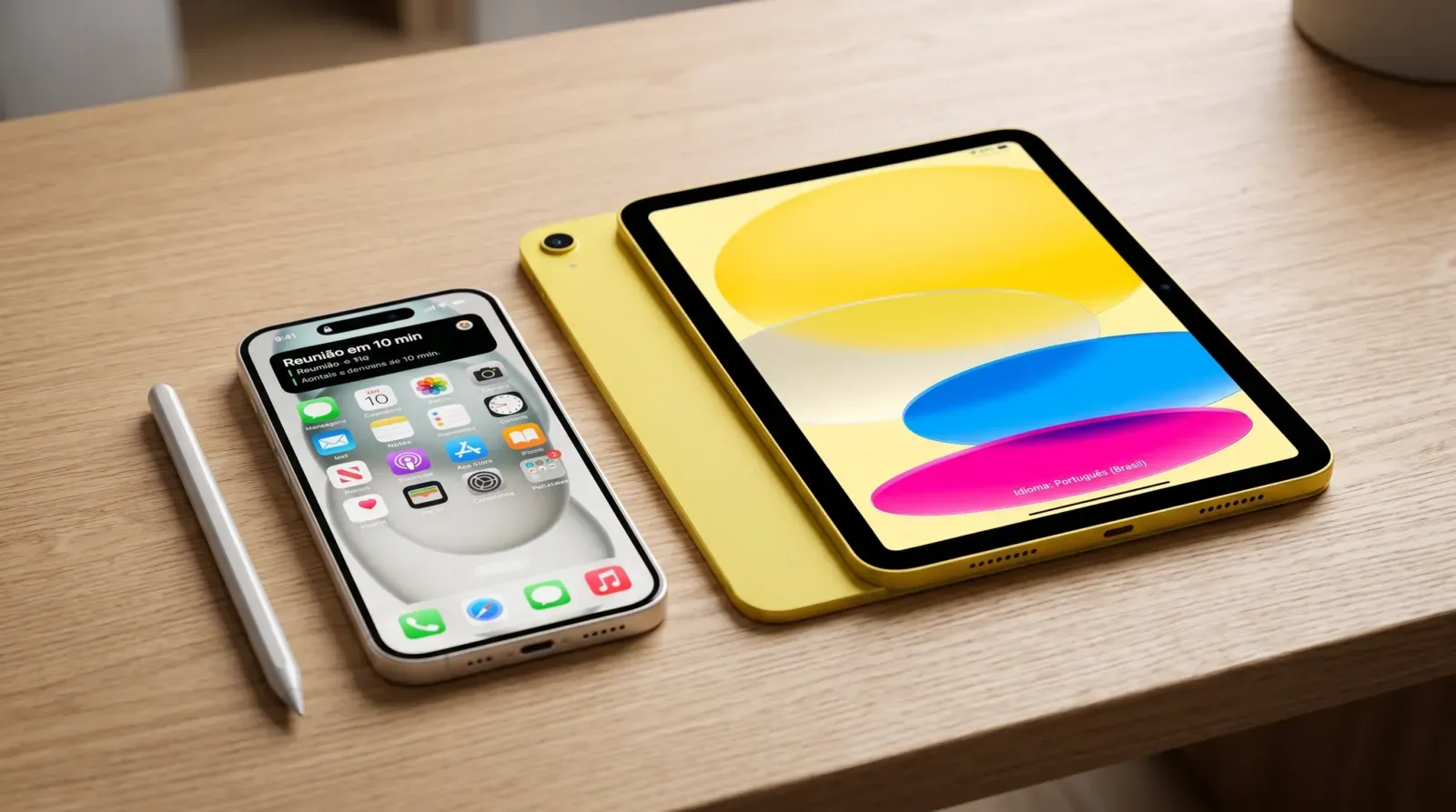 iPad 10ª geração ao lado de iPhone, mostrando integração do ecossistema Apple